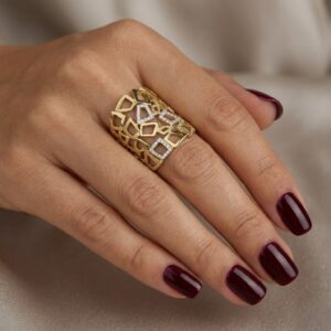 14K Gold Geometric Diamond Ring