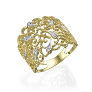 14K Solid Gold Diamond Filigree Ring