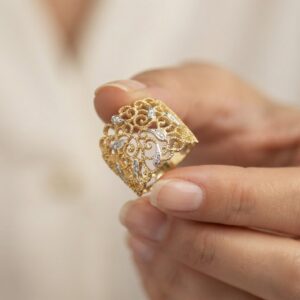 14K Solid Gold Diamond Filigree Ring