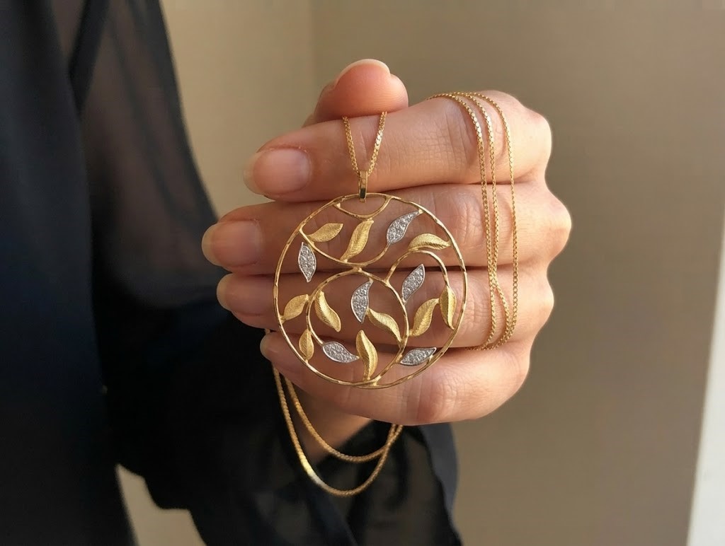 14k Gold Leaf Pendant – תמונה 7