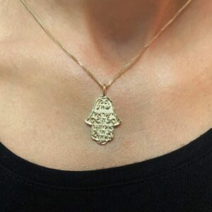 14K Solid Gold Hamsa with Shema Yisrael